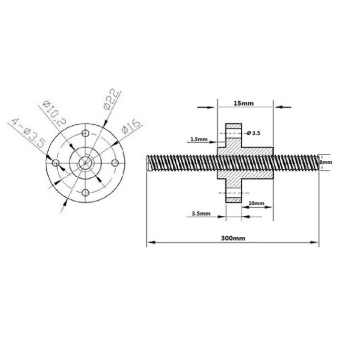 NAKRĘTKA DO ŚRUBY TRAPEZOWEJ 8MM T8 - SKOK GWINTU 2 MM