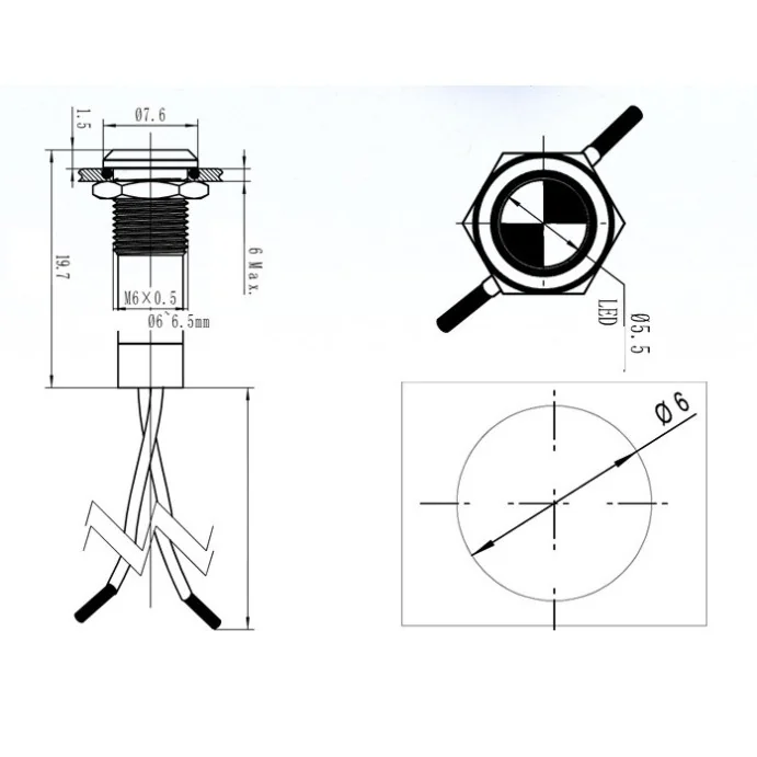 KONTROLKA LED 6MM 12-24V Z USZCZELKĄ NIEBIESKA