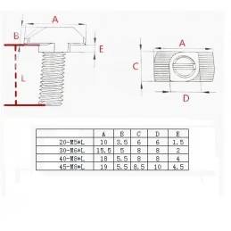 ŚRUBA MŁOTECZKOWA T-BOLT M5*12MM - DO PROFILI ALUMINIOWYCH 2020, 2040