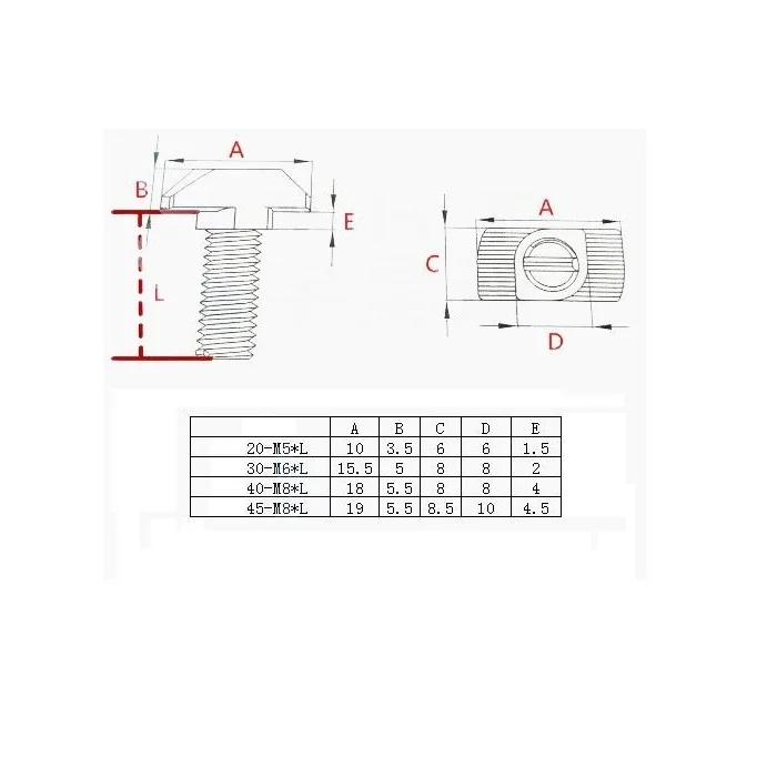 ŚRUBA MŁOTECZKOWA T-BOLT M5*20MM - DO PROFILI ALUMINIOWYCH 2020, 2040