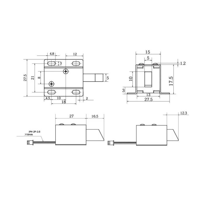 ELEKTROZAMEK 12V 0.35A MINI WYDŁUŻONY RYGIEL