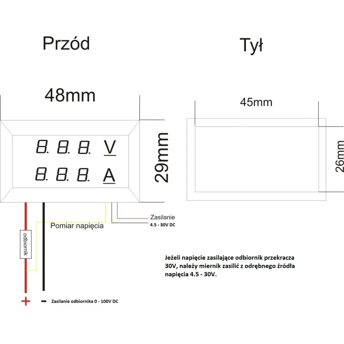 WOLTOMIERZ AMPEROMIERZ CYFROWY 100V 10A CZERWONY WYŚWIETLACZ