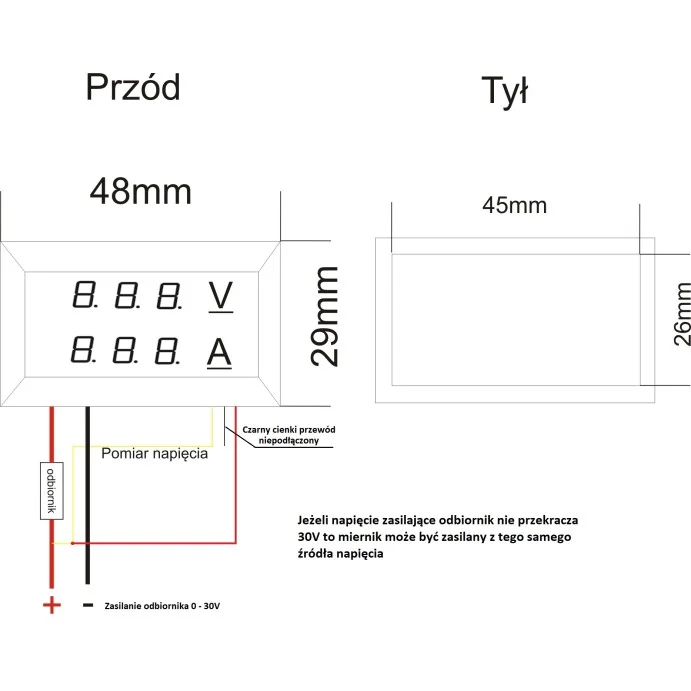 WOLTOMIERZ AMPEROMIERZ CYFROWY 100V 10A CZERWONY WYŚWIETLACZ