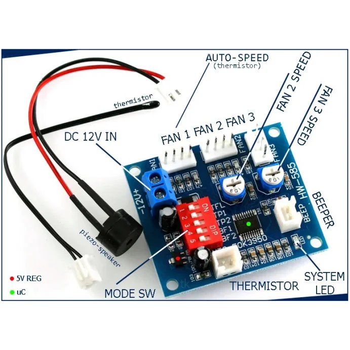 STEROWNIK WENTYLATORÓW CHŁODZĄCYCH 12V Z POMIAREM TEMPERATURY
