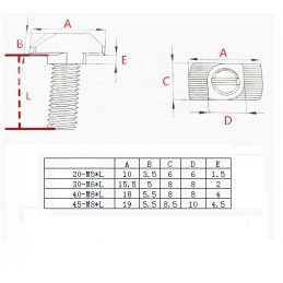 ŚRUBA MŁOTECZKOWA T-BOLT M5*30MM - DO PROFILI ALUMINIOWYCH 2020, 2040