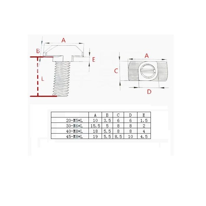 ŚRUBA MŁOTECZKOWA T-BOLT M5*30MM - DO PROFILI ALUMINIOWYCH 2020, 2040