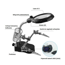 UCHWYT TRZECIA RĘKA LUPA DO LUTOWANIA PODŚWIETLANA LED