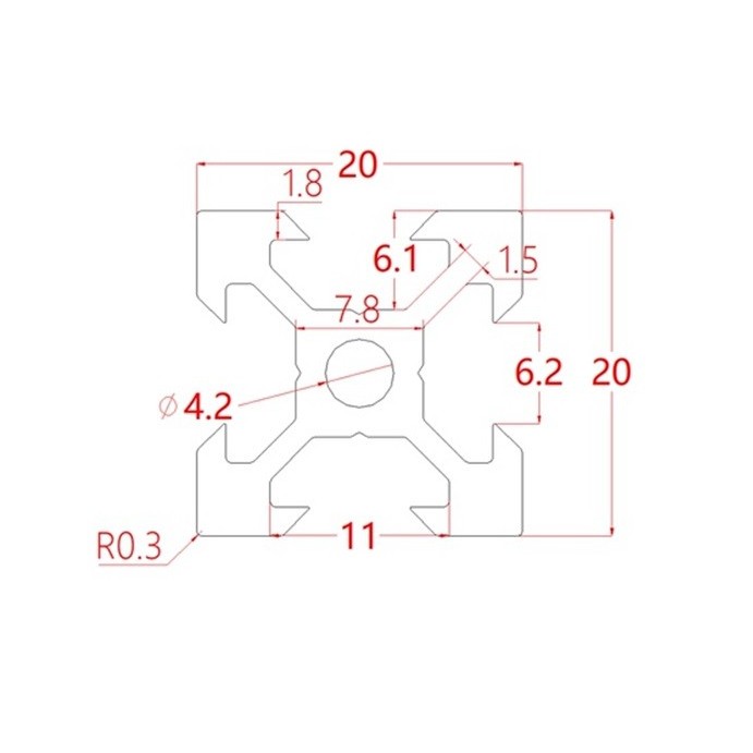 PROFIL ALUMINIOWY 2020 TYPU V-SLOT CZARNY - DŁUGOŚĆ 1000 MM