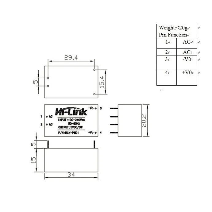 PRZETWORNICA NAPIĘCIA DO DRUKU HLK-PM01 AC - DC 5V