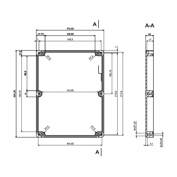 OBUDOWA PLASTIKOWA 224 X 174 X 8 Z90 PS HERMETYCZNA JASNA