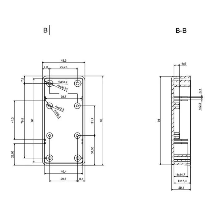 OBUDOWA PLASTIKOWA 95 X 45 X 23 Z75 CZARNA ABS