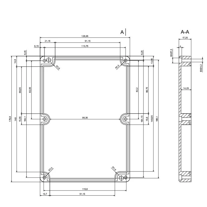 OBUDOWA PLASTIKOWA 176.8 X 126 X 55.7 Z74 JASNA HERMETYCZNA