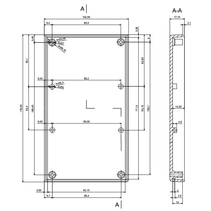 OBUDOWA PLASTIKOWA 177.9 X 101.5 X 36.6 Z72 JASNA