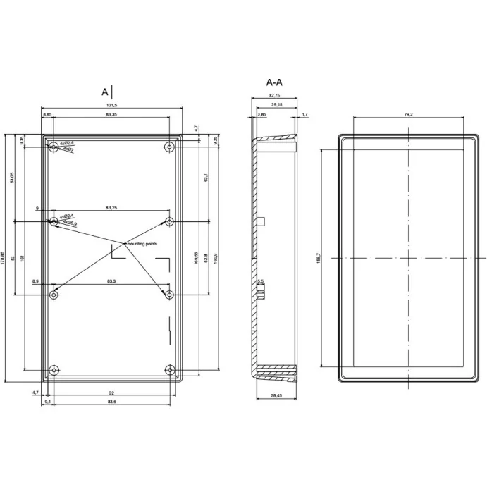 OBUDOWA PLASTIKOWA 177.9 X 101.5 X 36.6 Z72 JASNA