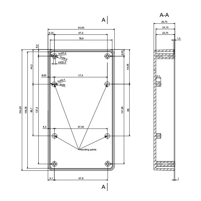 OBUDOWA PLASTIKOWA 154 X 84.5 X 42.5 Z78 CZARNA ABS