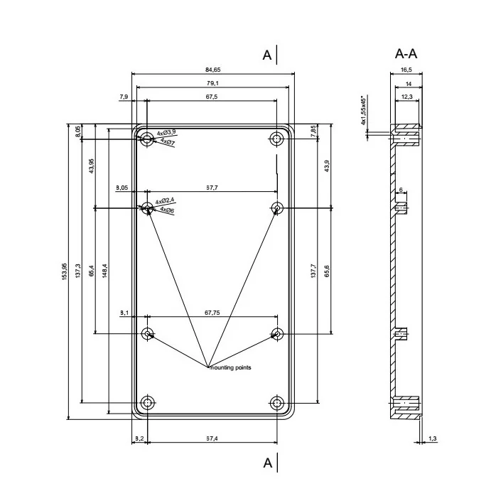 OBUDOWA PLASTIKOWA 154 X 84.5 X 42.5 Z78 CZARNA ABS