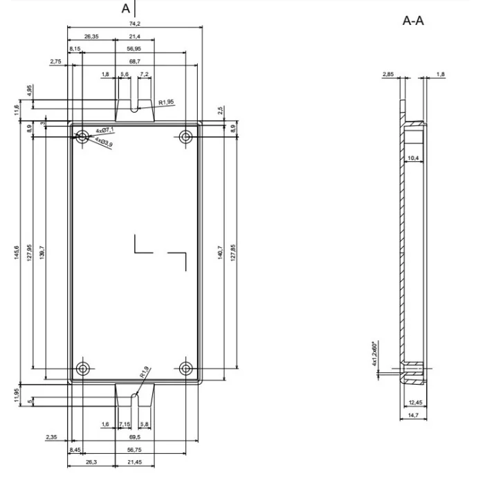 OBUDOWA PLASTIKOWA 145 X 74 X 40 Z52U CZARNA