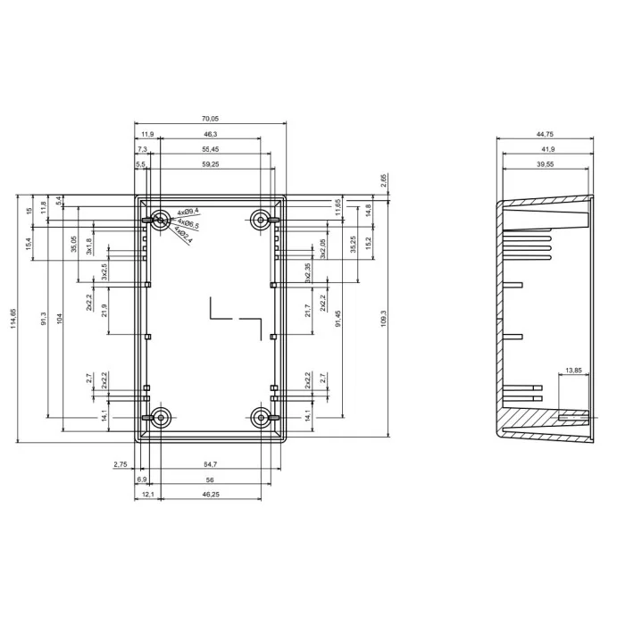 OBUDOWA PLASTIKOWA 114 X 70 X 63 Z16 JASNA