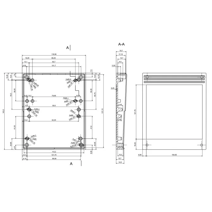 OBUDOWA PLASTIKOWA 143 X 119 X 32 Z28 CZARNA PEŁNA