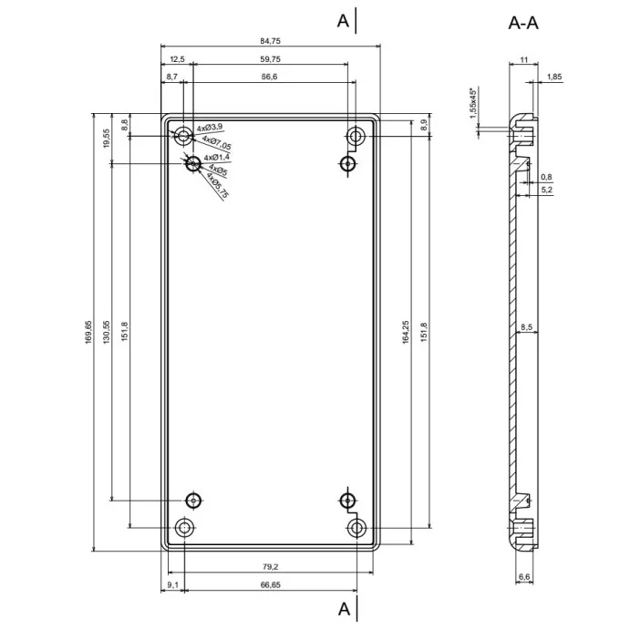 OBUDOWA PLASTIKOWA 169.7 X 84.8 X 36 Z38 JASNA