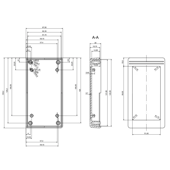 OBUDOWA PLASTIKOWA 129.2 X 67.6 X 37.7 Z34B CZARNA