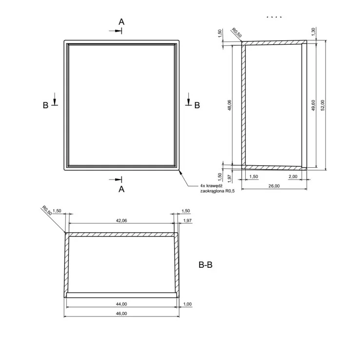 OBUDOWA PLASTIKOWA 52.0 X 46.0 X 26.0 Z87 ABS Z WIECZKIEM