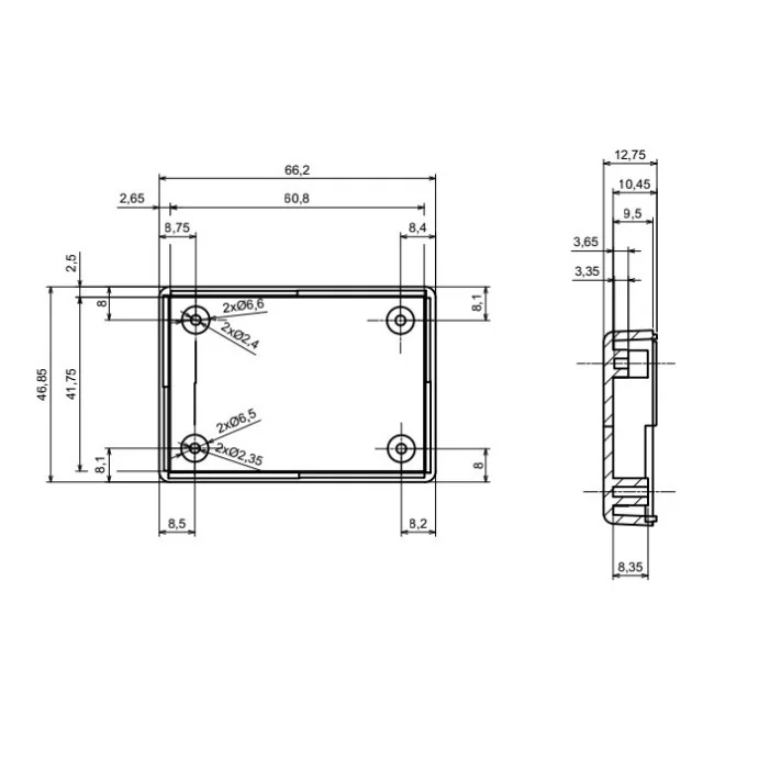 OBUDOWA PLASTIKOWA 66 X 47 X 24 Z24AU Z UCHWYTEM