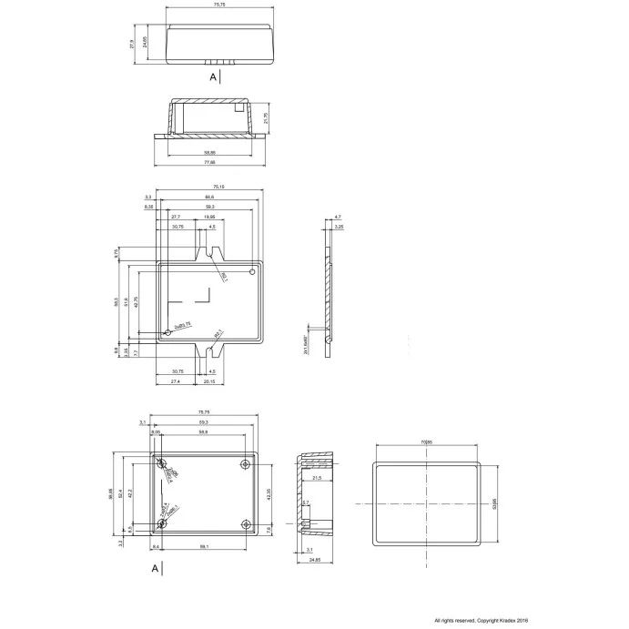 OBUDOWA PLASTIKOWA 75.9  X 58.8 X 27.9 Z70U JASNA