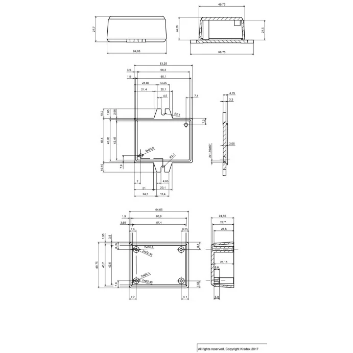 OBUDOWA PLASTIKOWA 66 X 49 X 28 Z68U JASNA