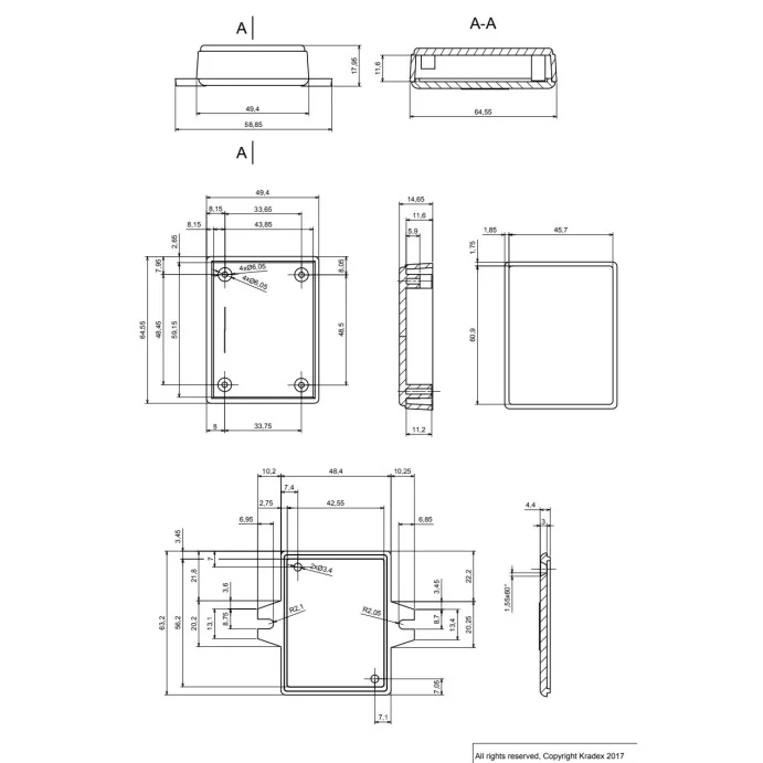 OBUDOWA PLASTIKOWA 64.5 X 49.5 X 17.7 Z69U