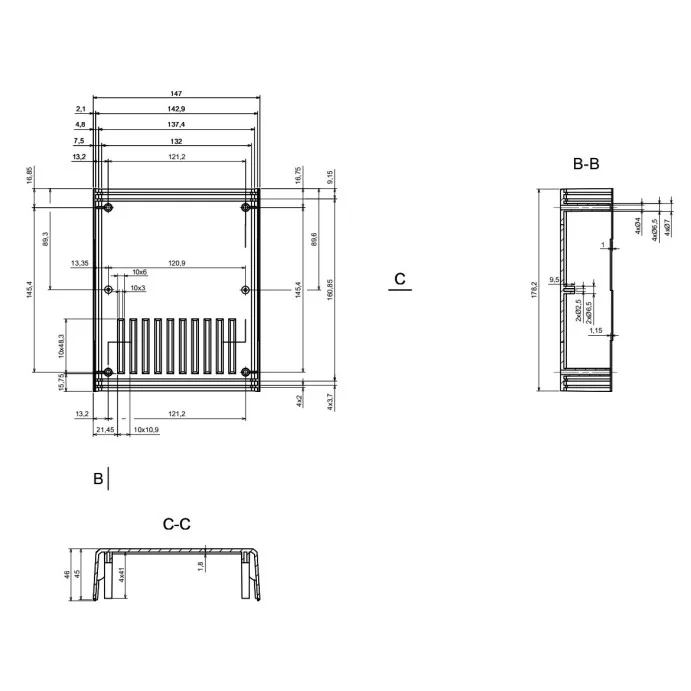 OBUDOWA PLASTIKOWA 178 X 147 X 90 Z2A CZARNA WENTYLOWANA