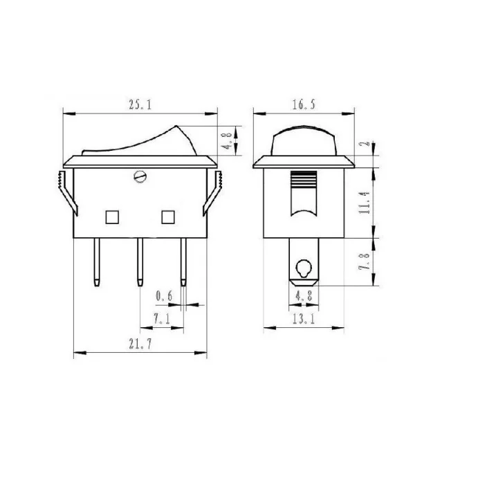 PRZEŁĄCZNIK KLAWISZOWY OWAL 230V ON-OFF-ON KCD-1-3 6A