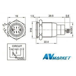 PRZEŁĄCZNIK OKO 16MM CHWILOWY 12V NIEBIESKI