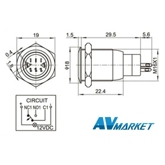 PRZEŁĄCZNIK OKO 16MM CHWILOWY 12V ZIELONY