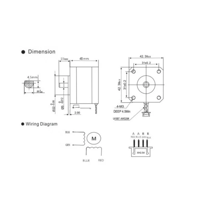 SILNIK KROKOWY 42BYGH48-23D NEMA17 1.5A