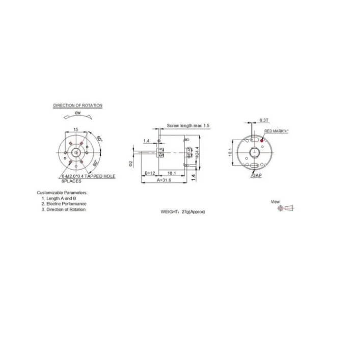 SILNIK DC RF-310 5.9V 11400 RPM KRÓTKA OŚ ZTA10443