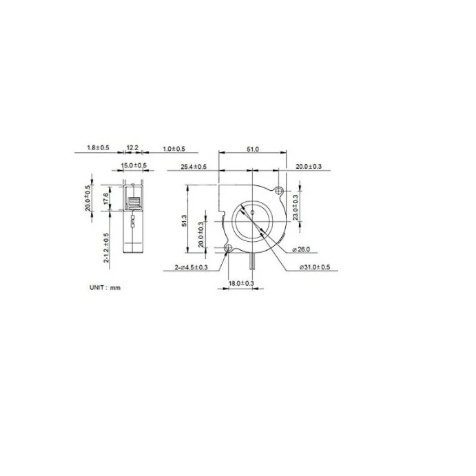 WENTYLATOR DMUCHAWA 50X50x15 12V 0.23A, 6000 RPM