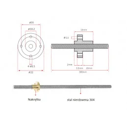 ŚRUBA TRAPEZOWA T8 2MM + NAKRĘTKA 200MM