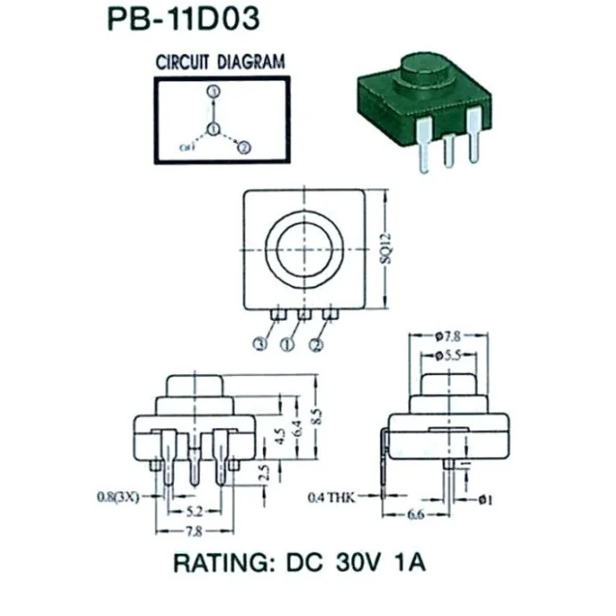 MIKROPRZEŁĄCZNIK 12X12 PB11D03 ON-OFF-ON