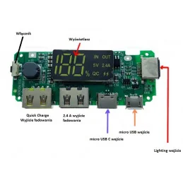 MODUŁ POWER BANK - ŁADOWARKA DO AKUMULATORÓW 18650 3.7V 2.4A+QUICK CHARGE