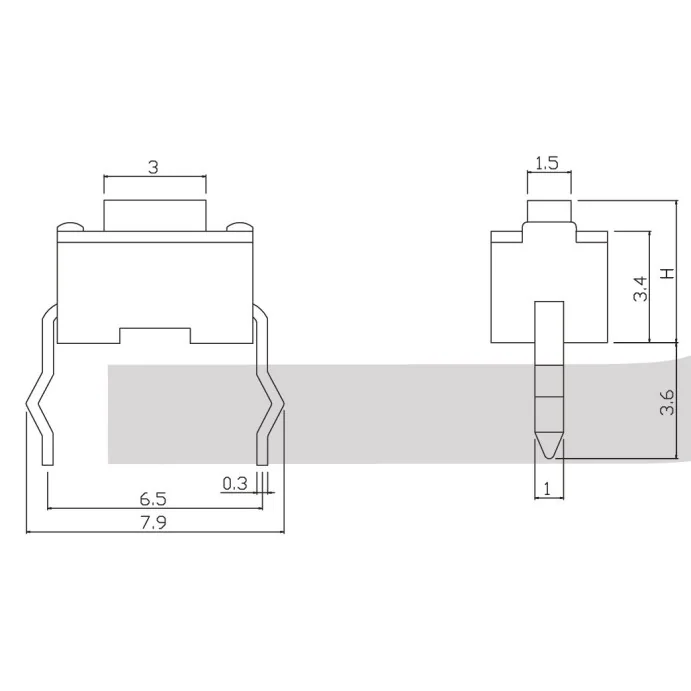 MIKROPRZEŁĄCZNIK TACT SWITCH 3.5*6*4.35 2 PIN OŚ 0.8MM