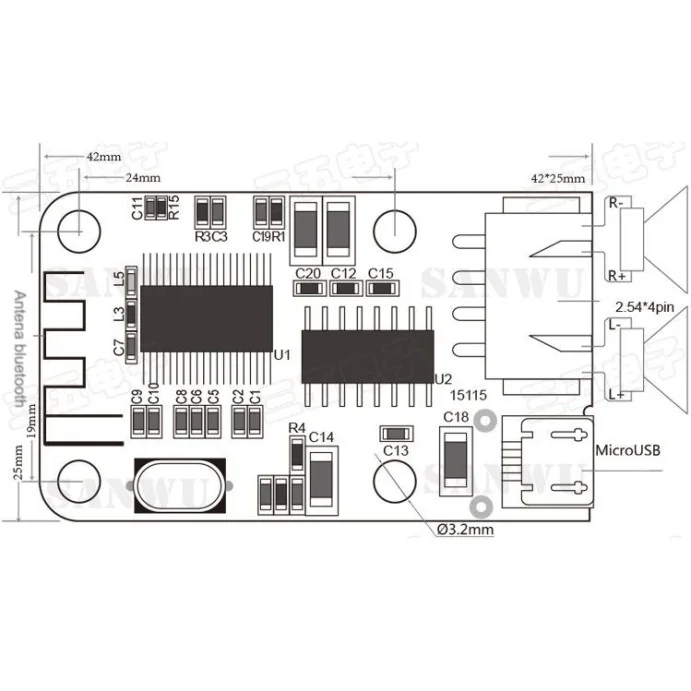 MODUŁ WZMACNIACZA AUDIO BLUETOOTH STEREO 2 X 3W