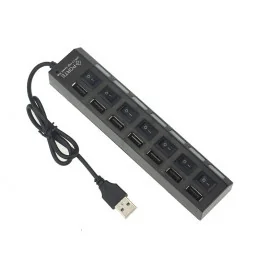 HUB USB 2.0 7 PORTOWY CZARNY Z PRZEŁĄCZNIKIEM