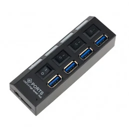 HUB USB 3.0 4 PORTOWY PODŚWIETLANY Z PRZEŁĄCZNIKAMI + ZASILACZ