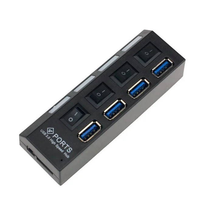 HUB USB 3.0 4 PORTOWY PODŚWIETLANY Z PRZEŁĄCZNIKAMI + ZASILACZ