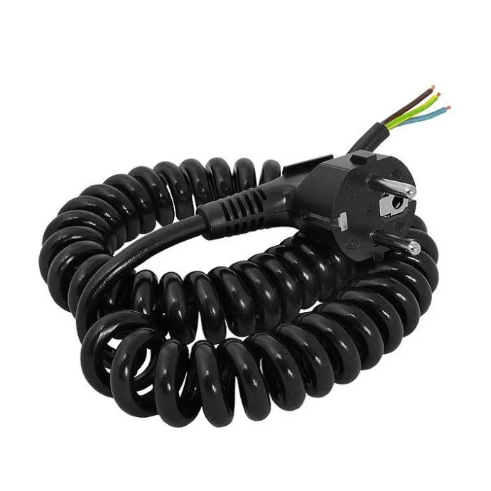 KABEL SIECIOWY 3M 3X1 Z WTYCZKĄ CZARNY SPIRALNY