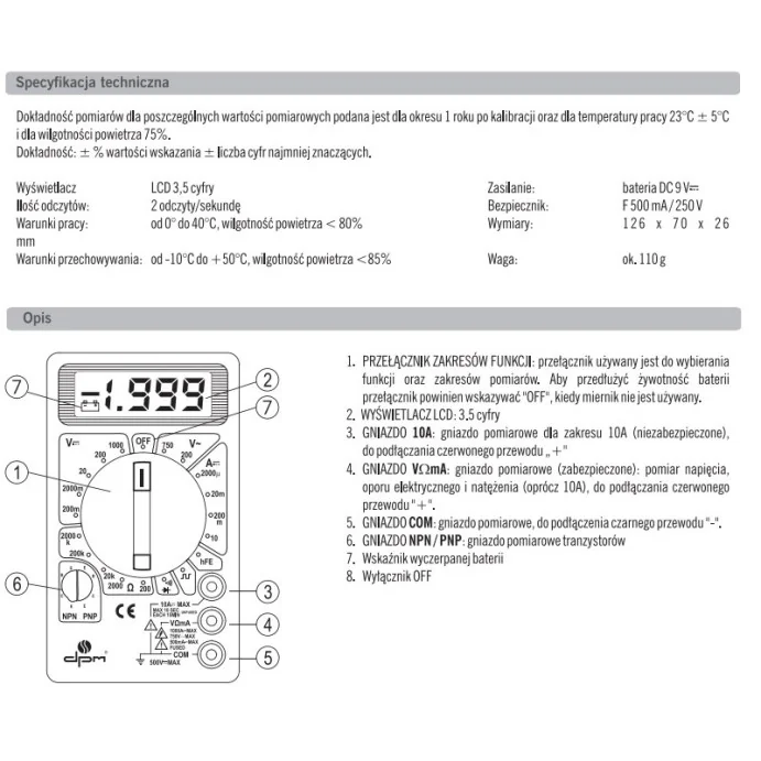 MIERNIK UNIWERSALNY DT-830D BUZER