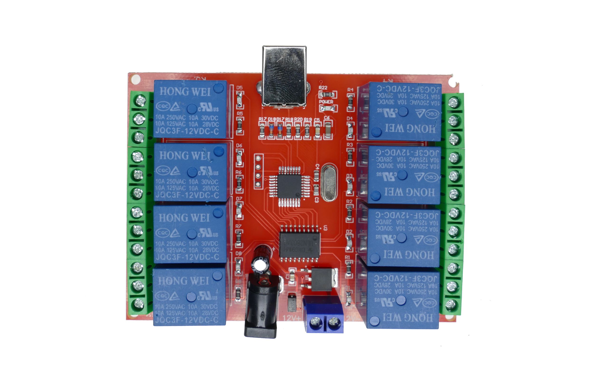 Moduł 8 przekaźników 12V z gniazdem USB.