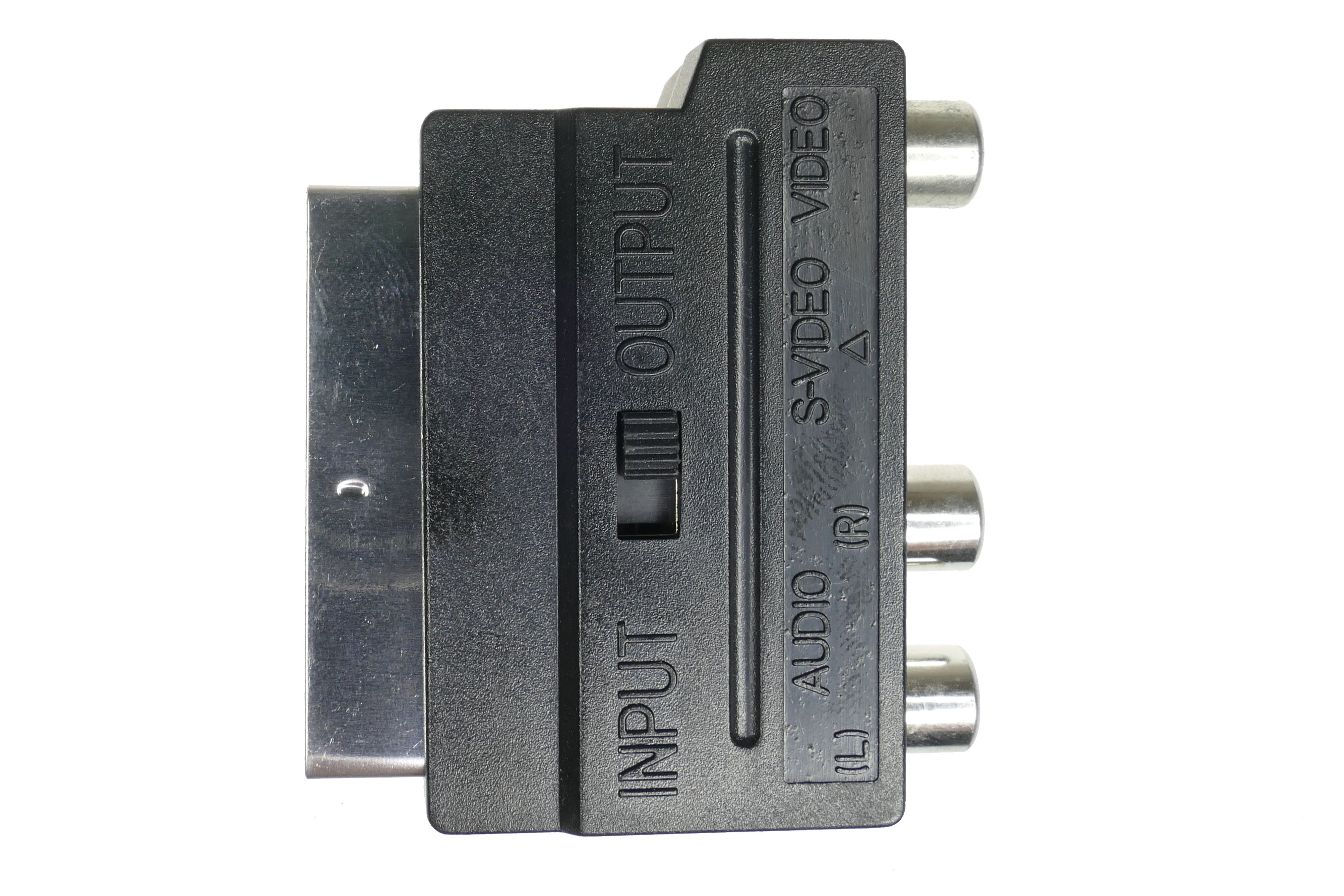 Adapter przejściówka Euro Scart do 3 x RCA gniazdo + SVHS z przełącznikiem.